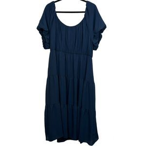 Ophelia Roe Balloon Sleeve Tiered Maxi Dress Womens 3X Plus Size Navy Blue